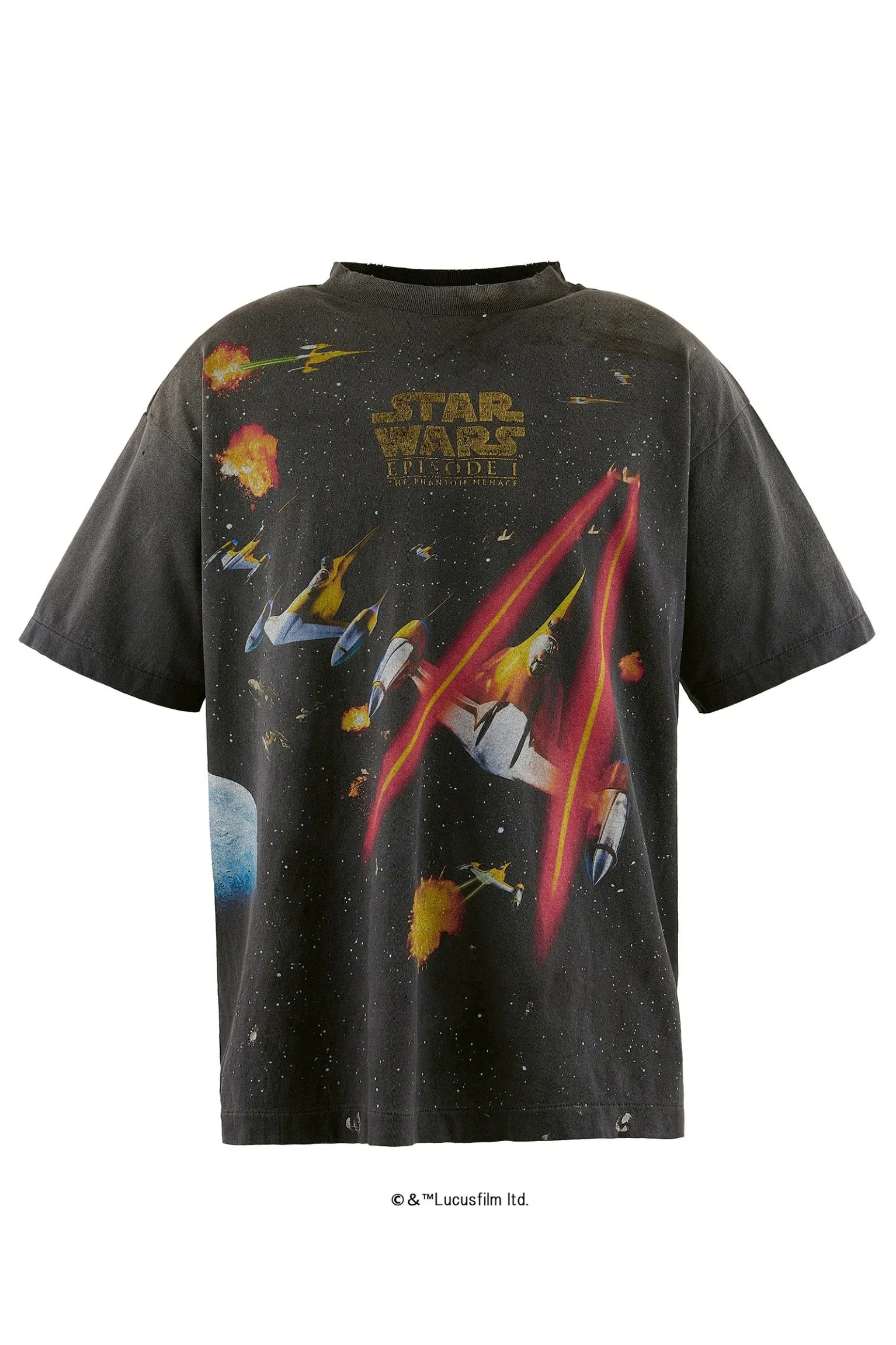 ⚠️The most complex and coolest item of this season, available in stock, available in seconds SAINT Mxxxxxx × STAR WARS SW_SS TEE /STARWARS / BLK Star Wars co-branded model. Fighter printed TEE. Washed black S-XL. Super complex and unconstrained printing design. The T-shirt using the vision of the "N-1 Star Fighter" in Star Wars is the most screen-printed item this season, reaching an astonishing 372 screens. Even the most difficult-to-print parts of the armpits are printed with luxurious printing. In addition, they are also hand-made distressed, splashed with ink, faded with water, and hand-damaged to complete this special and perfect work of art!